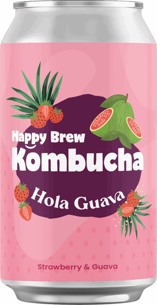 Happy Brew Kombucha Hola Guava can — probiotic kombucha brewed in Manila with strawberry and guava