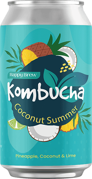 Coconut pineapple and lime flavored kombucha soda made from green tea